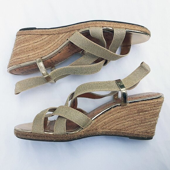 MERONA Gold Wedge Espadrilles Sandals | Size 11M w/Box - Picture 5 of 12
